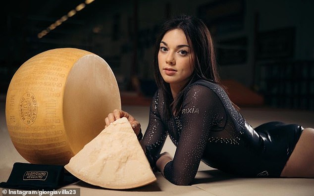 The gymnast, who won a silver medal at the Paris Olympics, has shared a selection of images of herself posing with parmesan wheels.