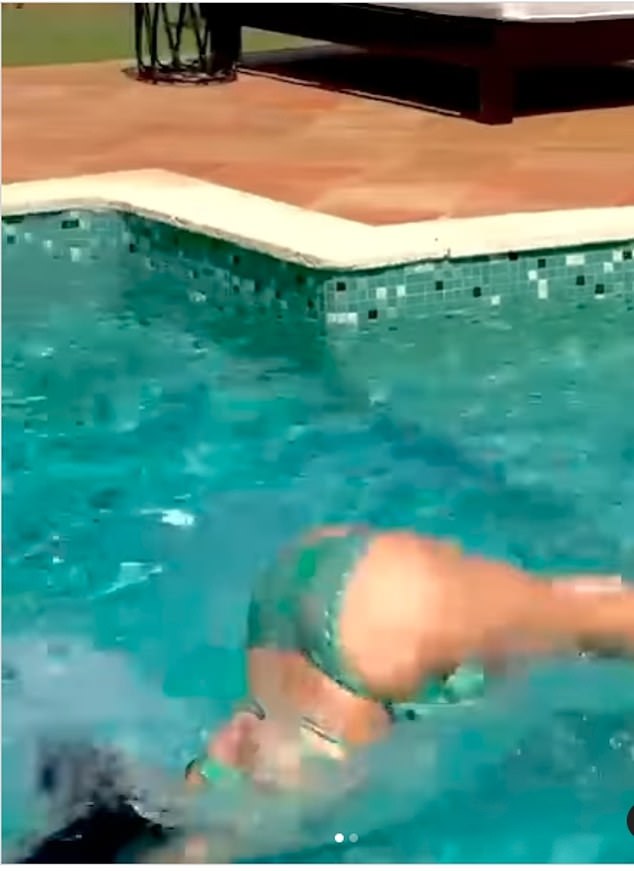 The actress took a dip in the pool