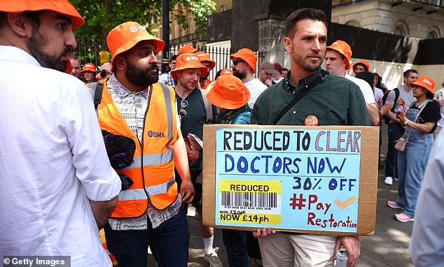 GPs have not taken industrial action since 1964, when family doctors tendered their undated resignations to Harold Wilson's Labour government. But the BMA has led recent strikes by junior doctors (pictured) and consultants, hampering efforts to clear waiting lists that built up during the pandemic.