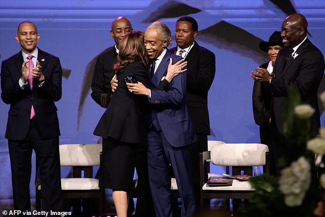 The Washington Post spoke to several people who were on board the plane at the time, including civil rights leader Al Sharpton, who was seated to Biden’s right. He is seen here in Houston shortly afterward with Harris, against whom Biden has held no grudge, he said.