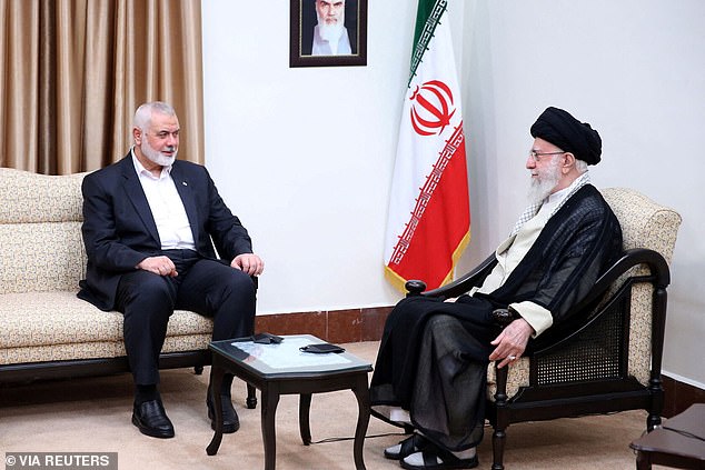 Hours from death: Iran's Supreme Leader Ayatollah Ali Khamenei meets with Ismail Haniyeh (L) ahead of Israel's deadly strike against the Hamas leader in Tehran, Iran, July 30, 2024