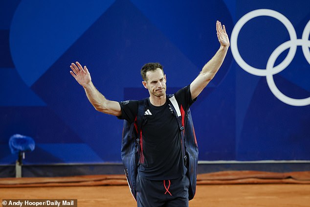 An emotional Murray was pictured waving as he left the court after the final match of his career.