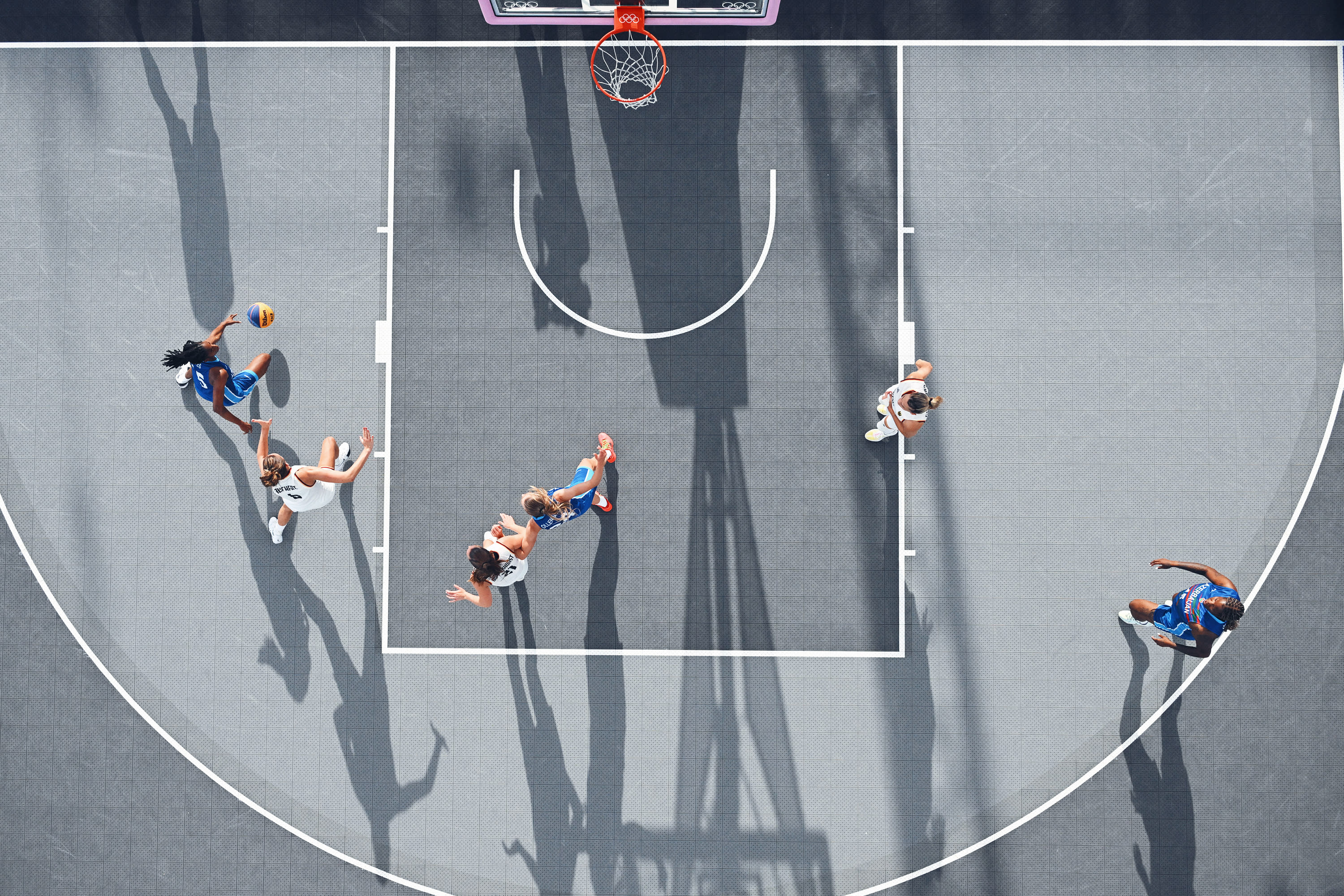 A general view shows the women's 3x3 basketball match between Germany and Azerbaijan during the Paris 2024 Olympic Games at La Concorde in Paris on August 1, 2024. (Photo by FRANCOIS-XAVIER MARIT/AFP via Getty Images)