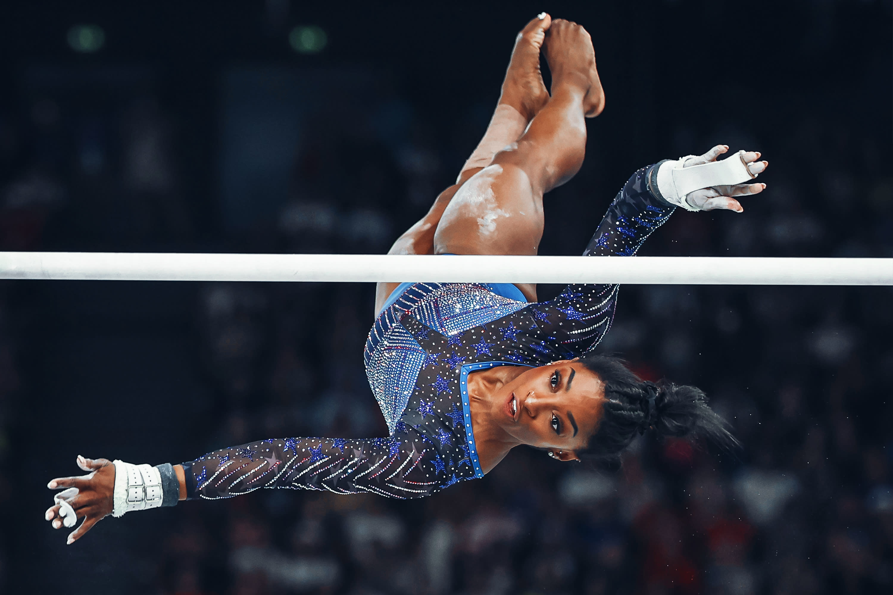 Olympic champion and gold medal winner Simone Biles of Team USA competes on parallel bars during the Women's Artistic Gymnastics All-Around Final on day six of the Paris 2024 Olympic Games at Bercy Arena on August 1, 2024 in Paris, France. (Photo by Stefan Matzke - sampics/Getty Images)