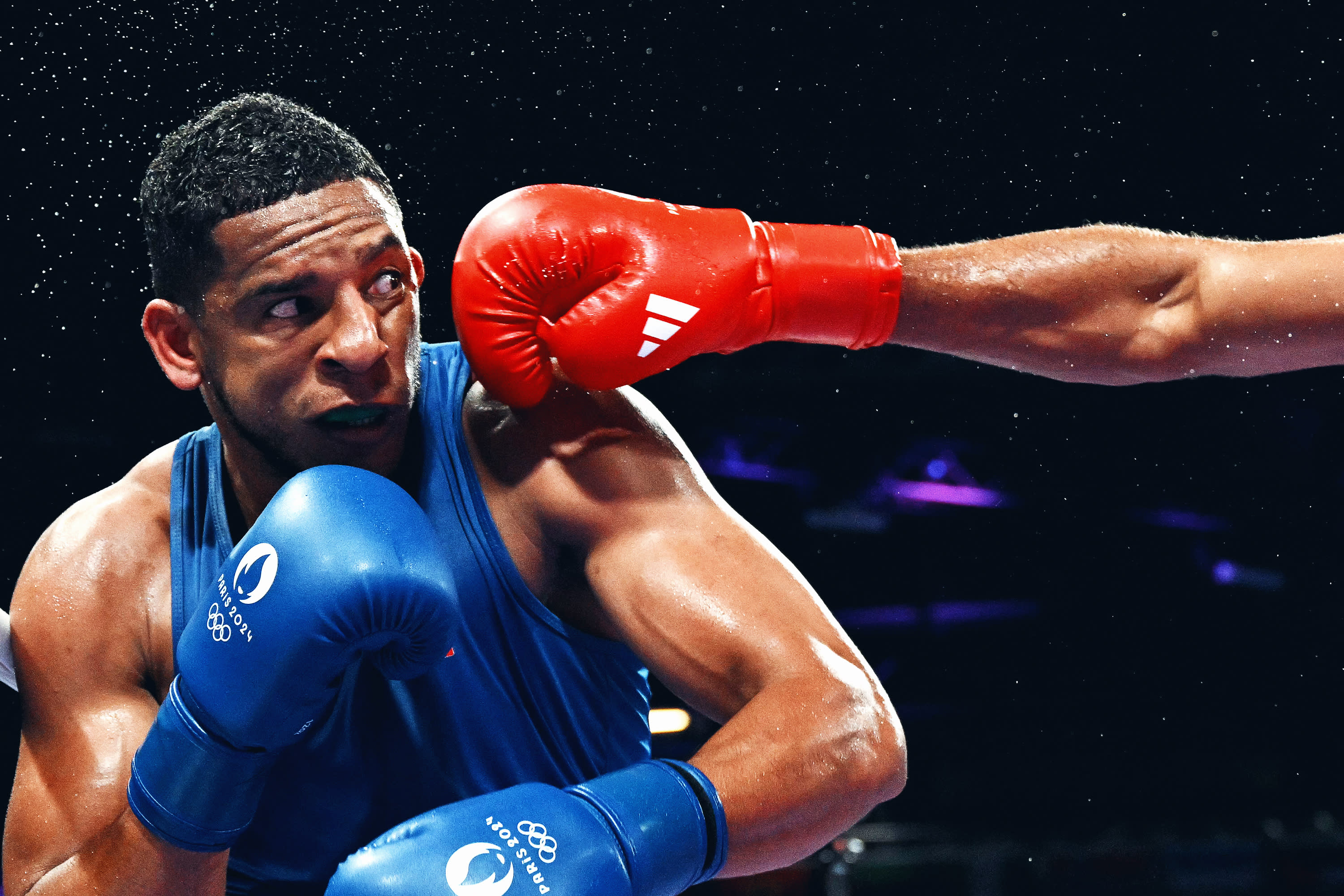 Spain's Enmanuel Reyes Pla is beaten by Belgium's Victor Schelstraete in their men's 92kg quarter-final boxing match during the Paris 2024 Olympic Games at the Arena du Nord in Paris, in Villepinte on August 1, 2024. (Photo by MOHD RASFAN / AFP) (Photo by MOHD RASFAN/AFP via Getty Images)