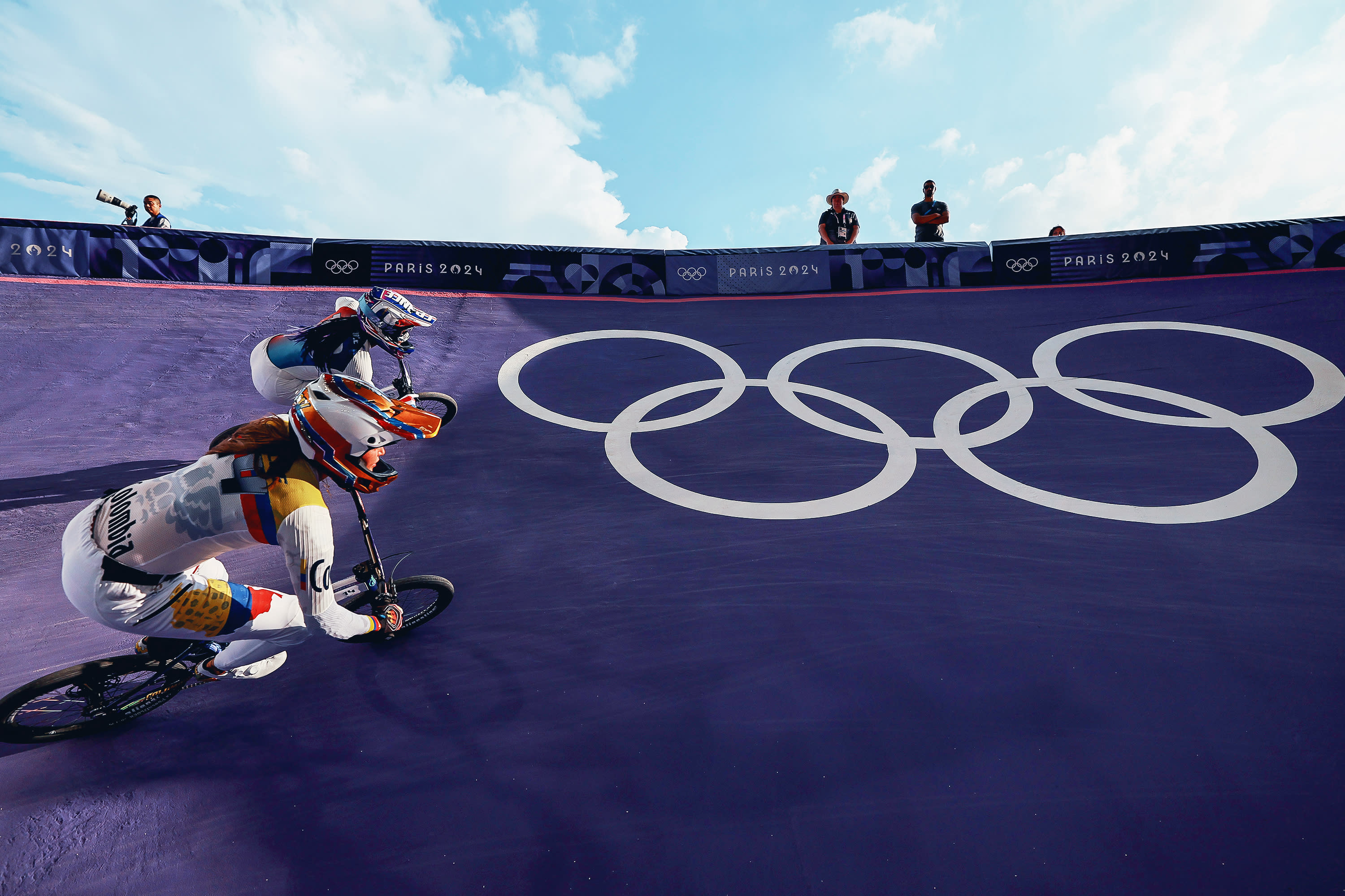 Gabriela Bolle Carrillo of Team Colombia warms up during the Women's Quarterfinals on day six of the Paris 2024 Olympic Games at the Saint-Quentin-en-Yvelines BMX Stadium on August 1, 2024 in Paris, France. (Photo by Tim de Waele/Getty Images)