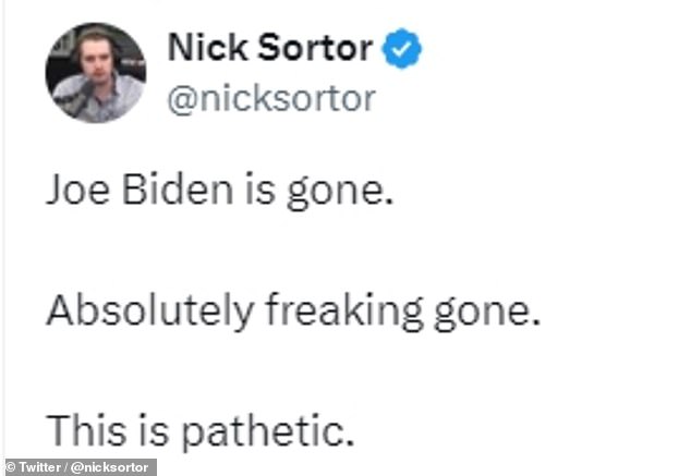 Nick Sortor shared the video and wrote that 'Joe Biden is gone'