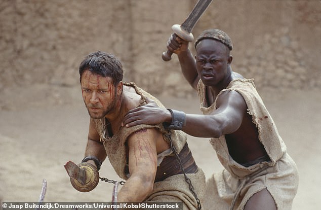 The actress was joined by Gladiator star Djimon Hounsou (pictured with Russell Crowe), who filmed scenes Down Under on Monday and Tuesday, according to The Herald Sun.