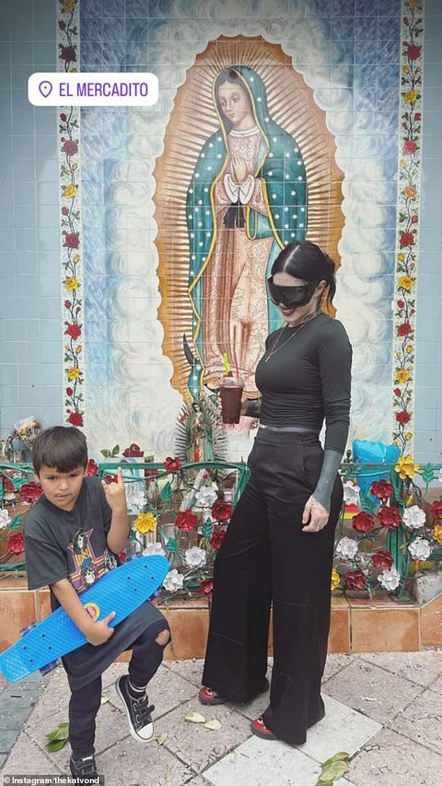 In another snapshot, she poses with Leafar. The photos were taken at El Mercadito, a market that offers a combination of shopping, dining and entertainment with a Mexican cultural influence.