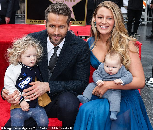 Ryan and Blake Lively have been married since 2012 and are pictured here in 2015 with the eldest two of their four children: daughters James, nine, and Inez, seven.