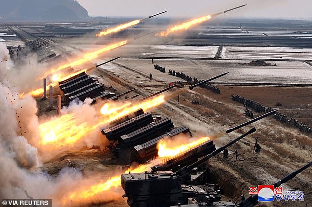 The Korean People's Army conducts an artillery firing exercise in March