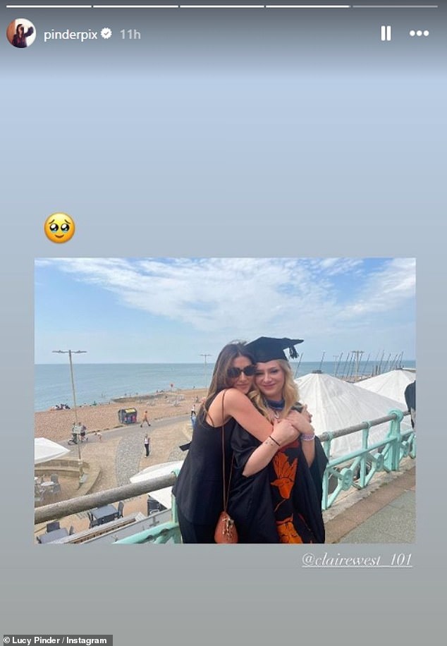 An emotional Lucy also shared a photo of herself hugging her friend Claire West, who also graduated, along with a tearful emoji.