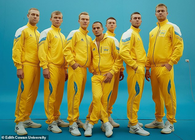 Men were five times more likely to appear in images than women, while several teams, including Ukraine (pictured) and Turkey, consisted solely of men.