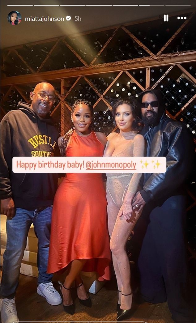 The 47-year-old Chicago-born music artist and the 29-year-old Australian architect spent the evening with friends as they celebrated manager John Monopoly's birthday.