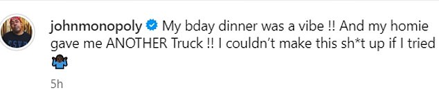 John, who is from Chicago, wrote on social media that his birthday celebration 