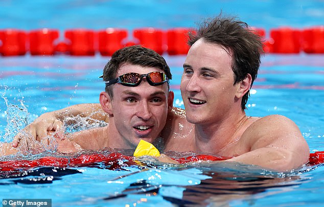 McEvoy (right) celebrates with Britain's Benjamin Proud after triumphing to claim his first gold at his fourth Olympic Games, leaving Ian Thorpe ecstatic.