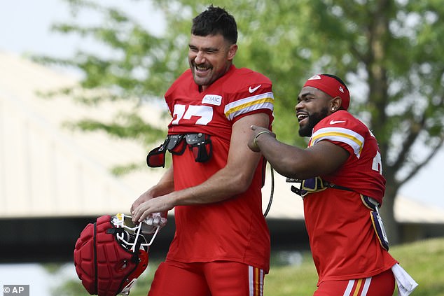 Kelce and Edwards-Helaire pictured together at Chiefs practice earlier in the week.