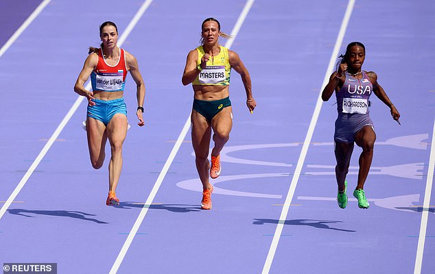 Bree Masters (pictured, centre) was all smiles after becoming the first Australian sprinter since Melinda Gainsford-Taylor at the Sydney 2000 Games to reach the Olympic 100m semi-finals.