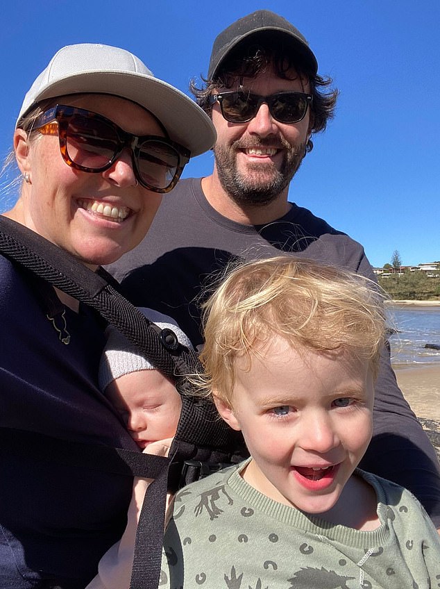 The family is pictured shortly after baby Wren was born, but before Ms Jenkins' cancer diagnosis.