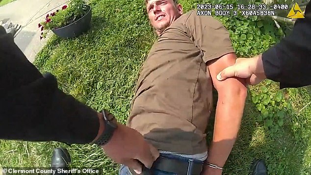 Police body camera footage shows the arrest of Chad Doerman, who was sitting on the front steps of his home when police arrived after he allegedly shot his three children, ages 7, 4 and 3.