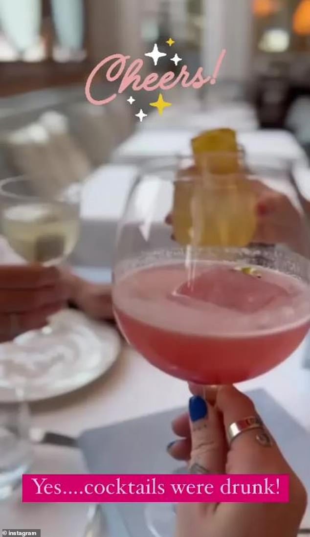 The girl gang also shared a clip of themselves toasting with their cocktail glasses, admitting in the caption: 'Yes... cocktails were drank!'