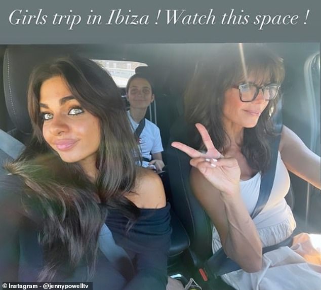 In another photo posted to her story, Jenny was driving a car in a cream-colored dress and wearing a pair of thick glasses while her daughter Constance (left) took a quick photo.