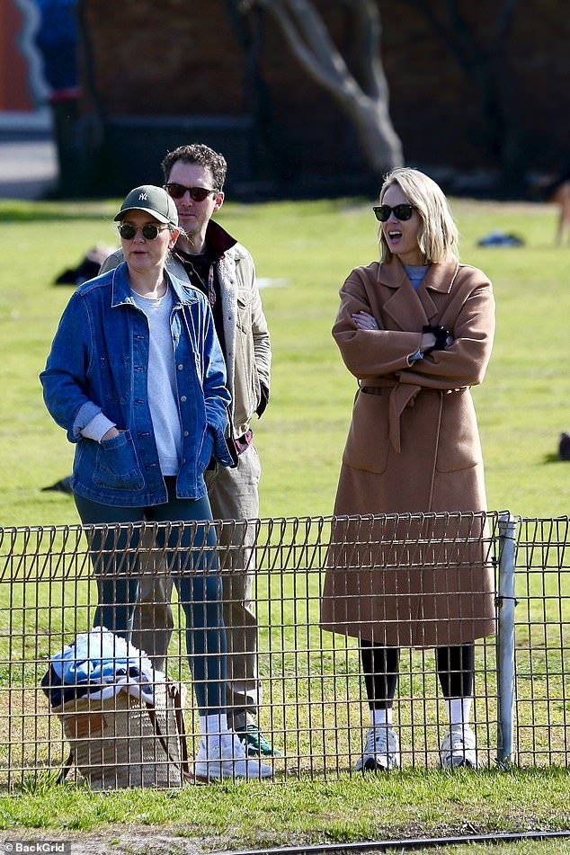 Peter arrived at the family outing bundled up in a beige denim jacket, a wool shirt, and a matching pair of chinos.