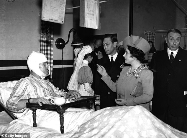 The King and Queen were seen visiting patients at a bomb-damaged hospital in 1940.