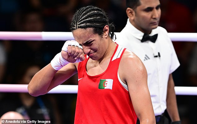 Imane was seen wiping her eyes as she was overcome with emotions following her victory.