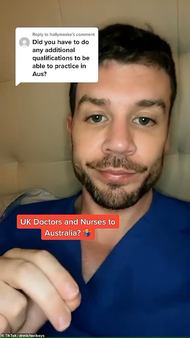 Scottish TikTok star Dr Michael Mrozisnki has been living in Australia for a few years and regularly encourages more British doctors to join him.