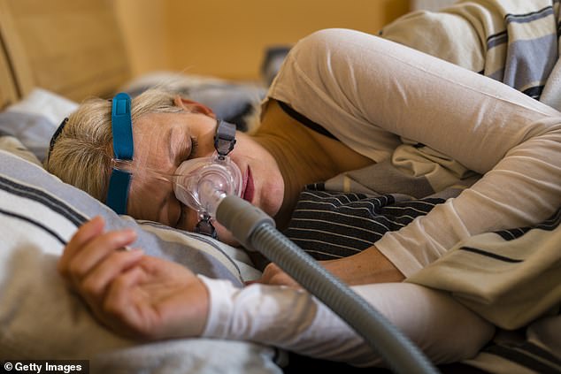 A CPAP machine (pictured) is a mask that gently pumps air into your mouth and nose while you sleep. It is designed to improve your breathing while you sleep by preventing your airways from becoming too narrow.