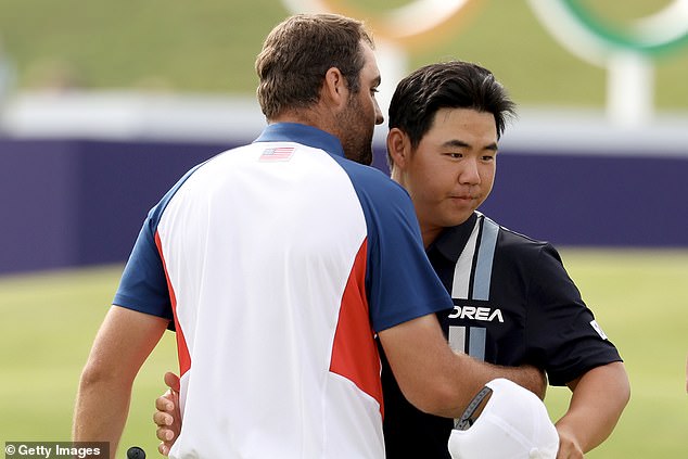 Tom Kim (right) failed to make the podium at the Paris Games, meaning he only has two more chances to leave the military.