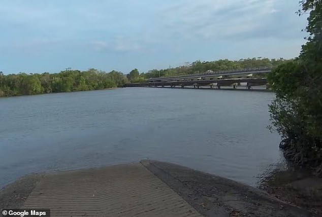 Locals warned tourists not to fish near the bridge (pictured) as deep river banks in the area would make it difficult to escape an attack.