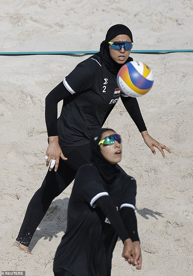 Egyptian athletes Marwa Abdelhady and Doaa Elghobashy arrived fully clothed in a backless suit and hijab last week.