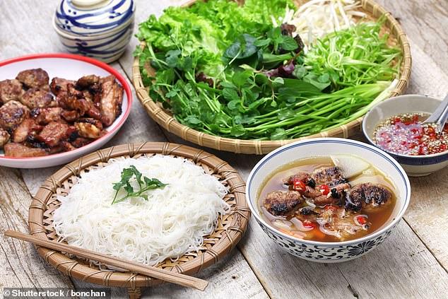 A dream meal, albeit cheap, for a tourist was bun cha, as seen in the photo, a noodle dish from Hanoi, Vietnam (file image)