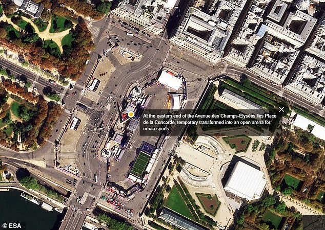 Towards the eastern end of the Champs-Élysées are the Grand Palais and the Place de la Concorde, both transformed into Olympic venues.