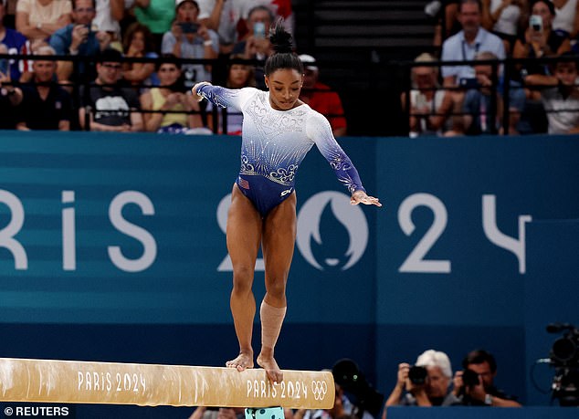 Biles had to step off the beam after losing her balance midway through her routine.