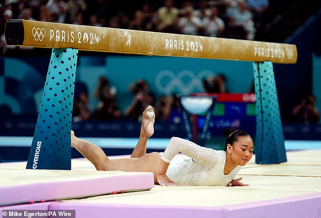 The 21-year-old left fans heartbroken as she flew off the beam on Monday.