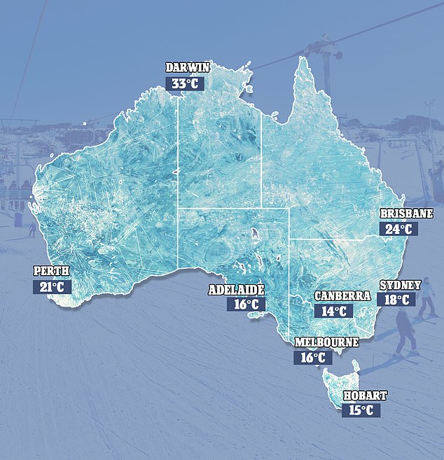 Bureau of Meteorology chief meteorologist Miriam Bradbury said temperatures in August were likely to be above average (pictured, weather forecast for Tuesday)