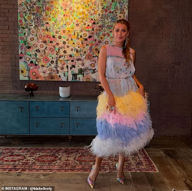 Fans were treated to a glimpse inside Lively's Tribeca home in the post, as she posed in front of a brick wall with a wood-paneled floor and a rug on top.