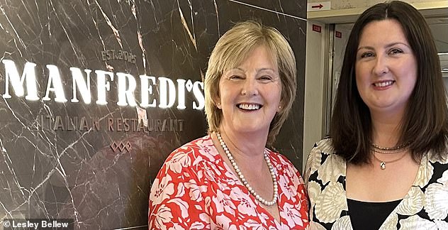 On board the ship, Lesley (left) finds 'champagne waiting for her' in her balcony suite to celebrate her daughter Amy's (right) 40th birthday