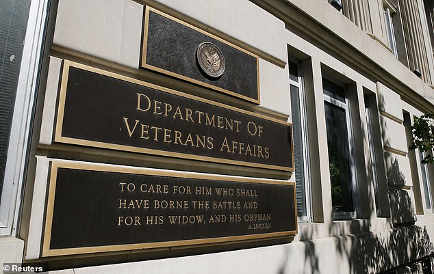 The Department of Veterans Affairs sign is seen in front of the headquarters building in Washington.