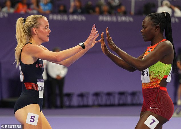 Meanwhile, Moraa (right) held on to bronze after running the distance in 1 minute 57.42 seconds.