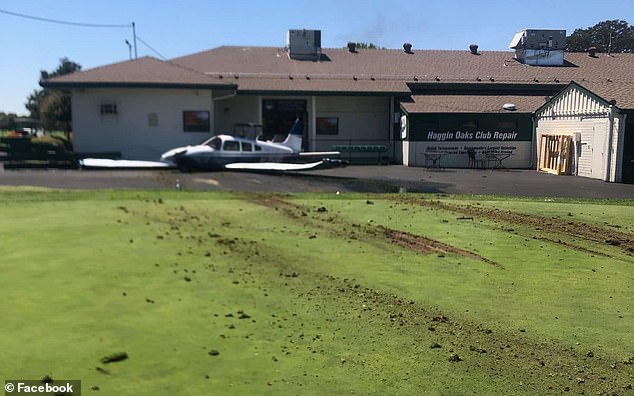 The unsuspecting golfer escaped unharmed and the pilot walked away with only a cut on his hand.