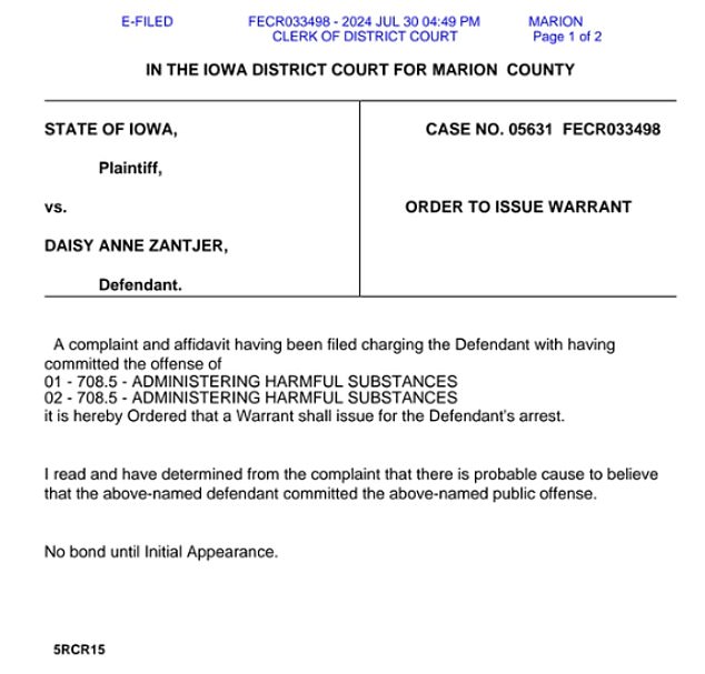 Charging documents were filed in Marion County on July 30.