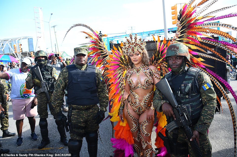 The men, who were also wearing bulletproof vests, appeared to be part of the Barbadian military and were dressed in dark camouflage uniforms.