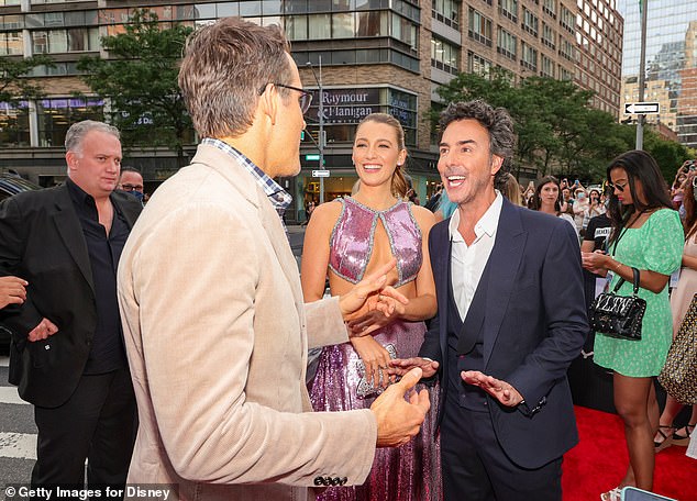 In an interview published Monday by Variety that focused on the making of Deadpool & Wolverine, the film's director Shawn Levy admitted that he had accepted the responsibility of being Olin's godfather; pictured with Ryan and Blake in 2021 in New York.