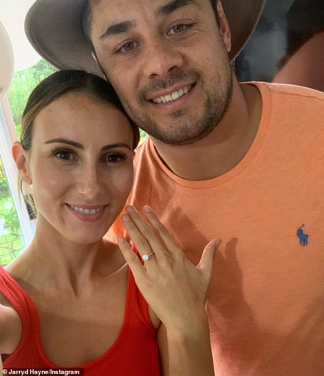 Hayne is pictured with his wife Amellia Bonnici on the day they got engaged.