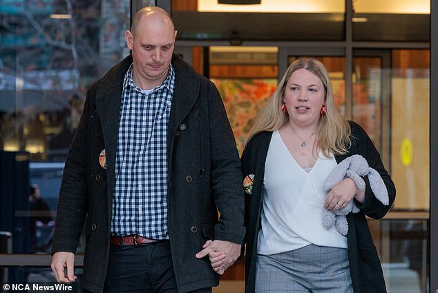 Noah's parents Ben and Steph Souvatzis (pictured leaving the coroner's court on Tuesday) cried as the results were announced. The coroner praised the Souvatzis family for their bravery in launching an inquest.