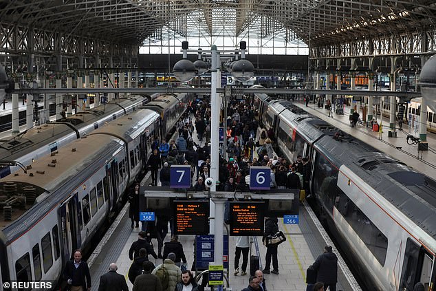 The study claims that trains are £250 cheaper than flights on the London to Manchester route, which has seven times as many rail services as flights. Manchester's Piccadilly station is pictured